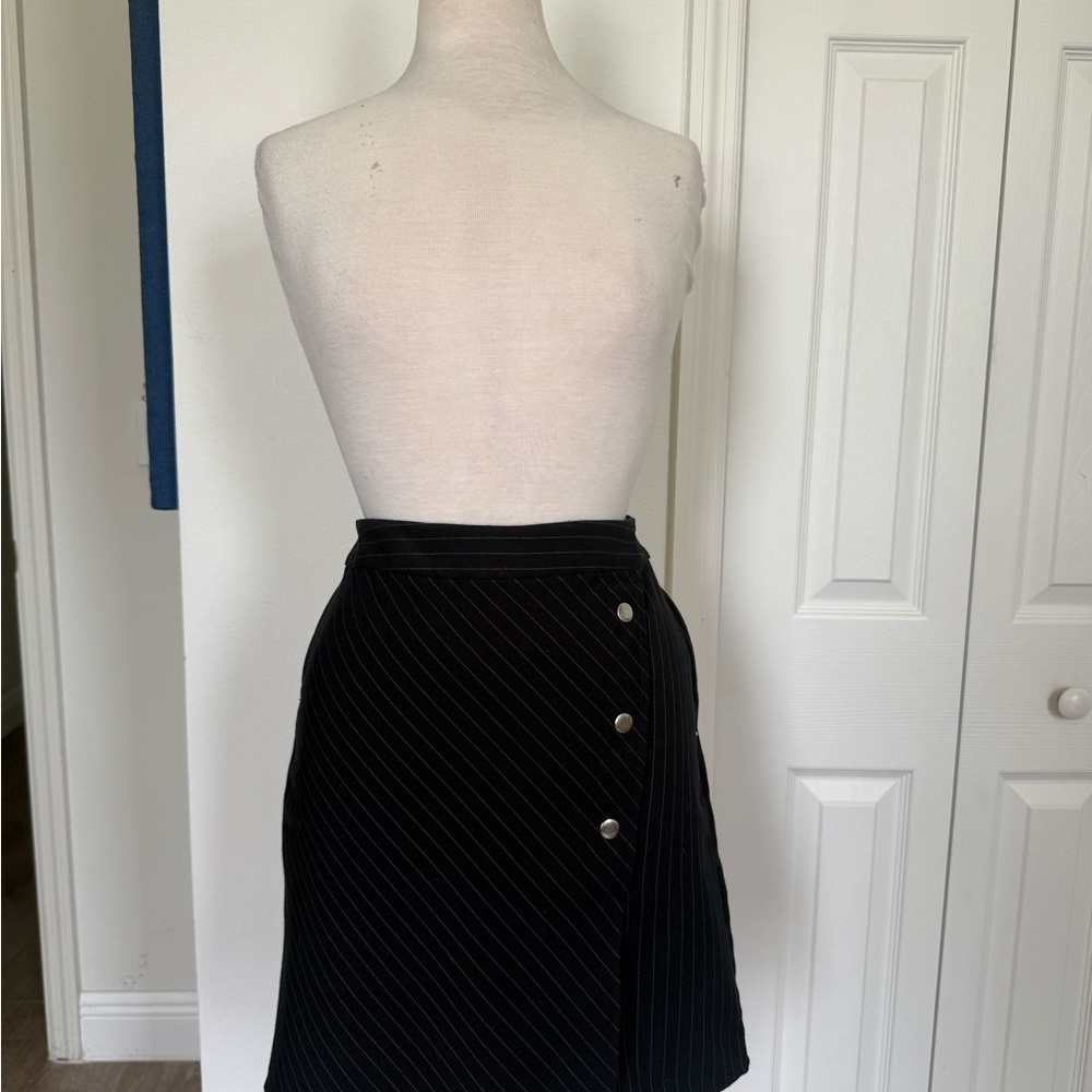 Reserved Navy Pinstripe Wrap Mini Skirt for Work